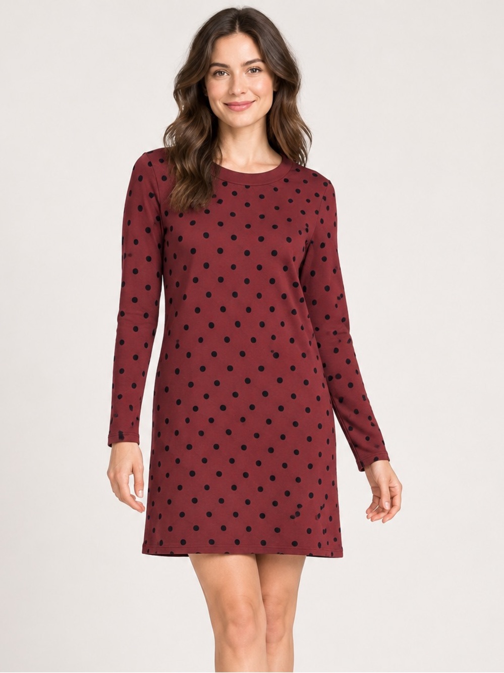 Boden Burgundy Black Polka Dot Long Sleeve Sweatshirt Dress US 4R